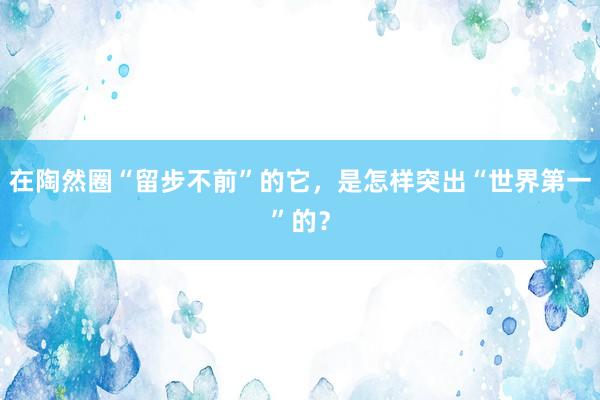 在陶然圈“留步不前”的它，是怎样突出“世界第一”的？